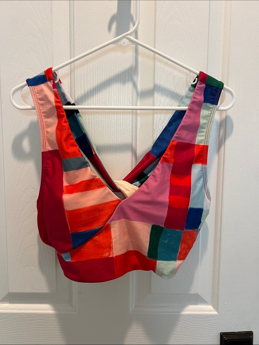 Colorblock V-Neck Bikini Top in Multicolor Patchwork